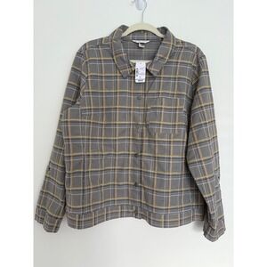 NWT Christopher & Banks Women's XL Black & Yellow Plaid Shacket‎ Jacket Preppy